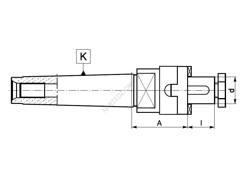Rysunek techniczny: Trzpień frezarski uniwersalny z chw. Morse'a do frezów: T.7430 MS2/FI16 46mm - KOLNO